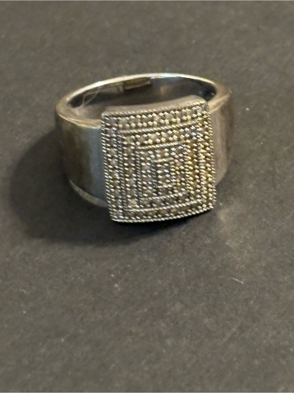 Vintage JS 925 Sterling Silver Square Pave Statement Ring Size 8